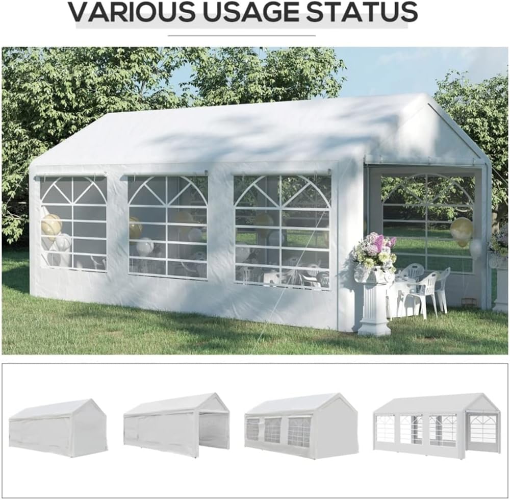 10x20 party tent with walls real-world testing in backyard, showing sidewalls and windows in use