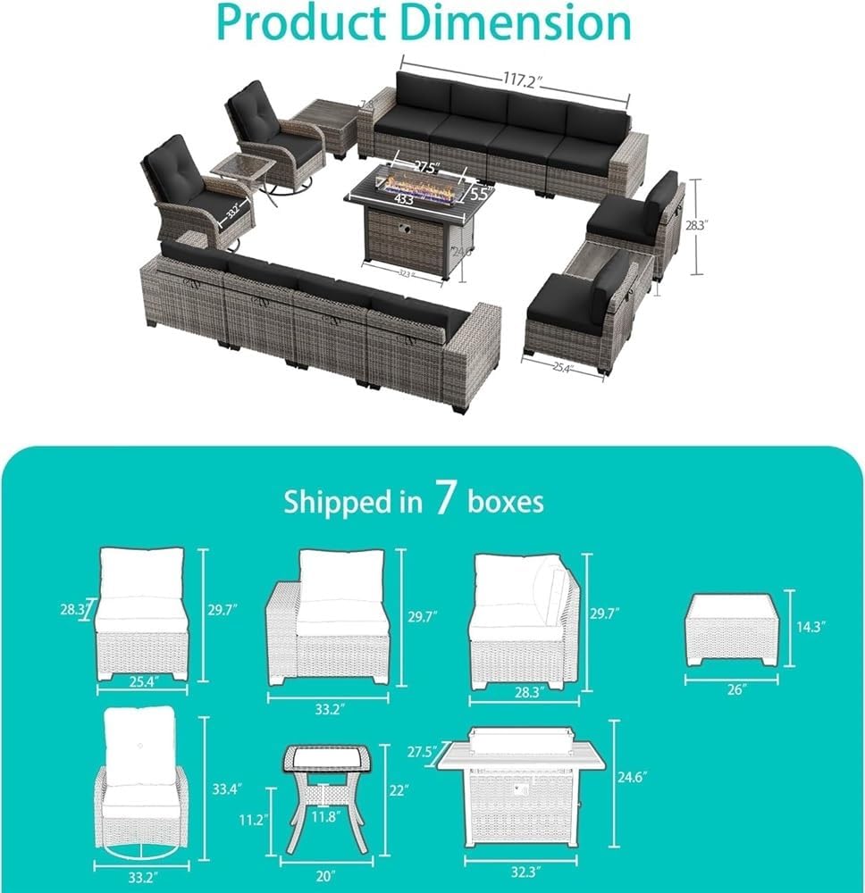 16 piece outdoor patio fire pit set,should I buy a wicker sectional with fire pit,best outdoor conversation set with fire table,patio furniture set with fire pit pros cons,swivel rocker patio set worth buying,PE rattan sectional vs other outdoor furniture unboxing and complete package contents