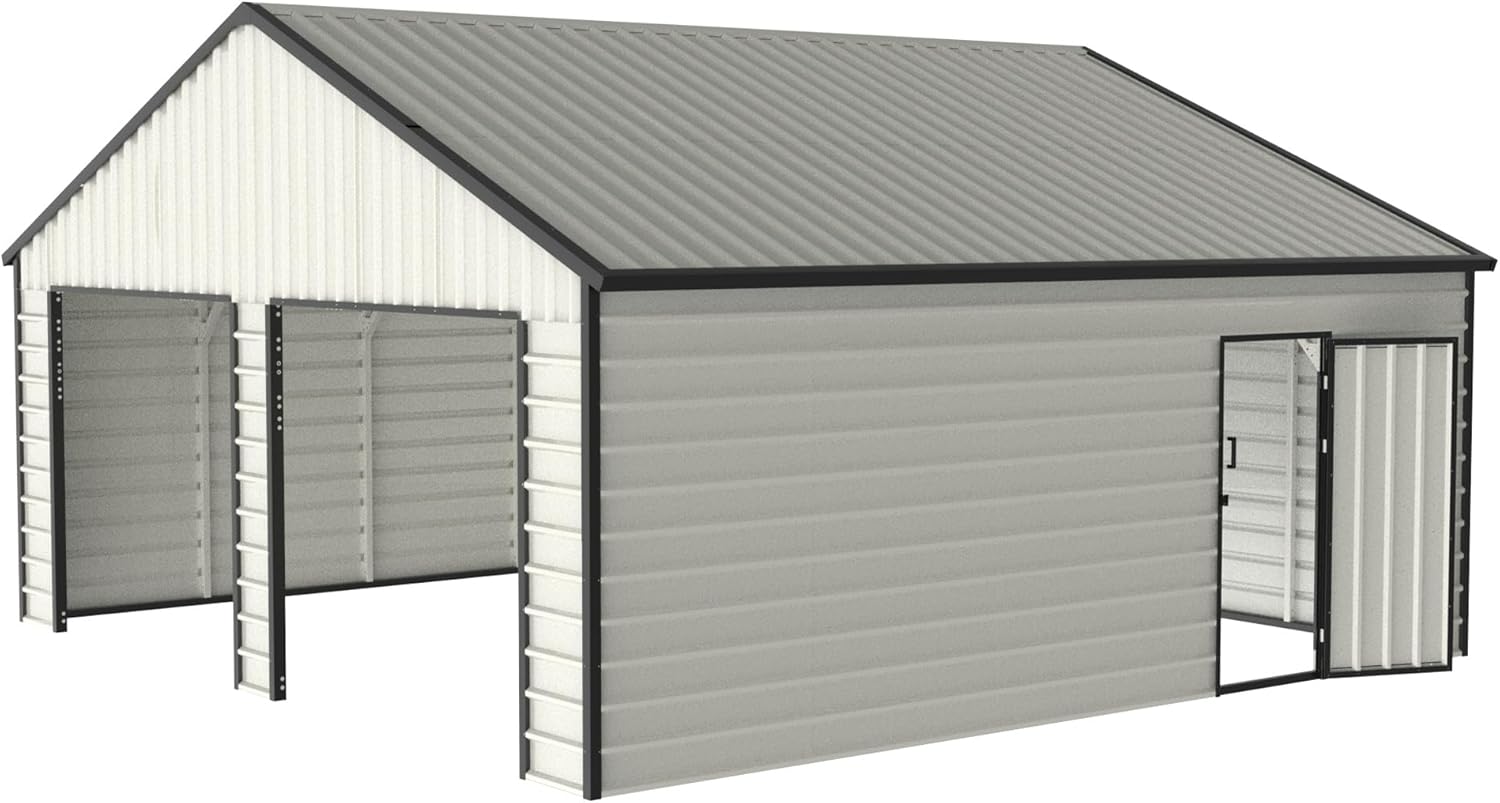 23x22 double door metal garage shed,large metal garage shed for vehicles,metal garage shed pros cons,double door garage shed worth buying,best double door metal shed for trucks,should I buy a 23x22 metal garage shed performance testing and real-world results