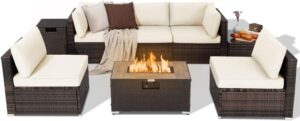 Image 1 of 8 piece patio furniture set with fire pit