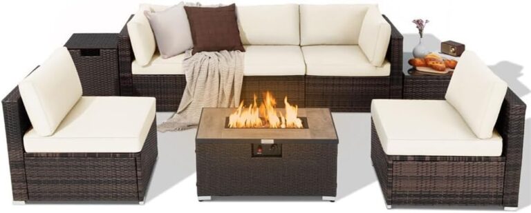 Image 1 of 8 piece patio furniture set with fire pit
