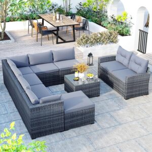 Image 1 of 9 piece wicker patio sectional set