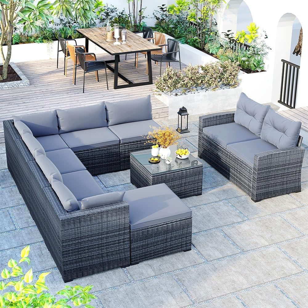 9 piece wicker patio sectional set,should I buy wicker patio sectional,best outdoor wicker sofa set,9 piece patio set pros cons,modular wicker sectional worth it,gray wicker patio furniture set - detailed features and technical specifications