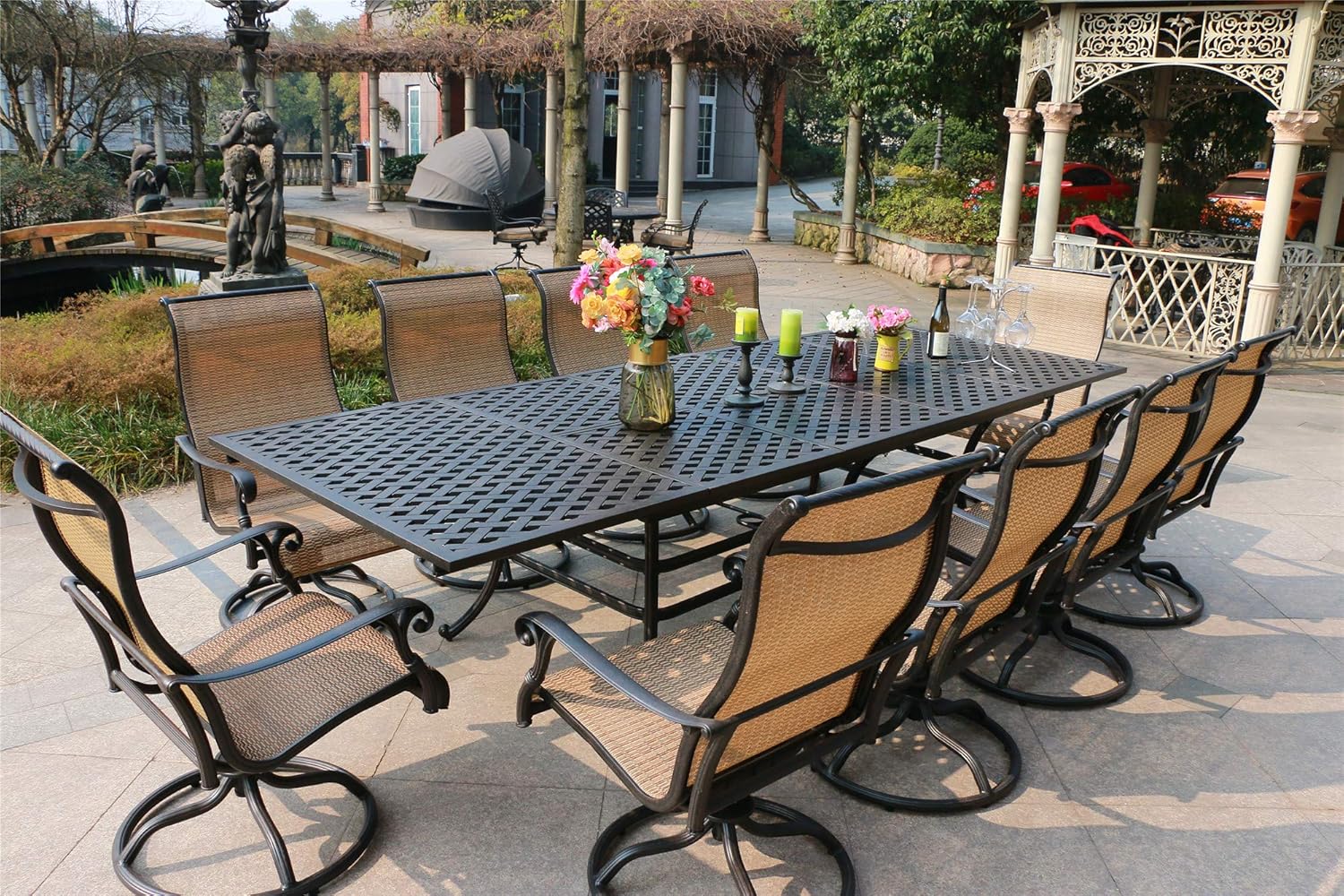 Aluminum 10 person outdoor dining set,best 10 person outdoor dining set,extendable rectangular dining set pros cons,should I buy aluminum patio dining set,weather resistant outdoor dining set worth buying,powder coated cast aluminum furniture vs steel - detailed features and technical specifications