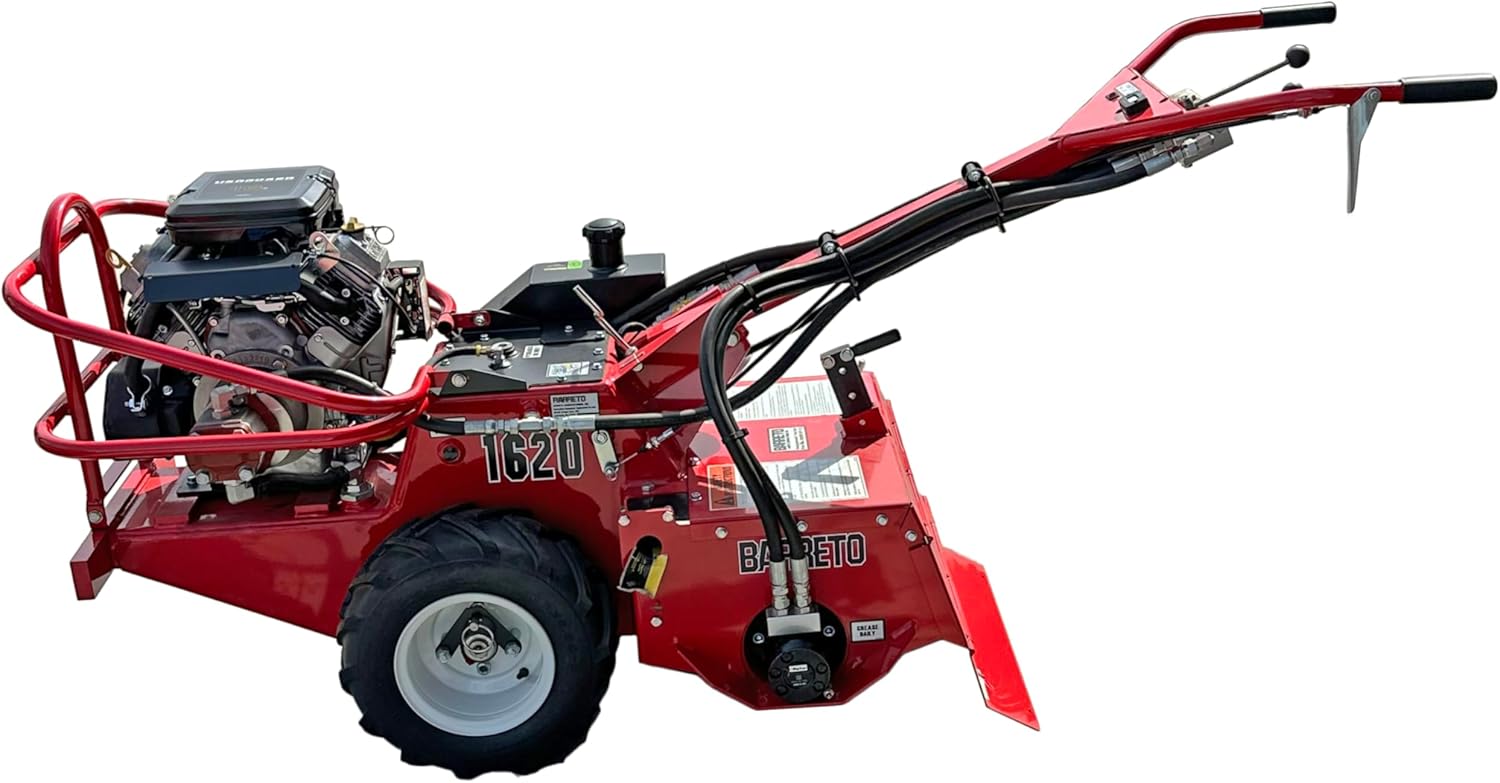 Barreto E1620B tiller,professional hydraulic tiller,commercial rear tine tiller,16hp tiller for heavy soil,hydraulic rototiller vs belt drive,Barreto tiller pros cons - detailed features and technical specifications