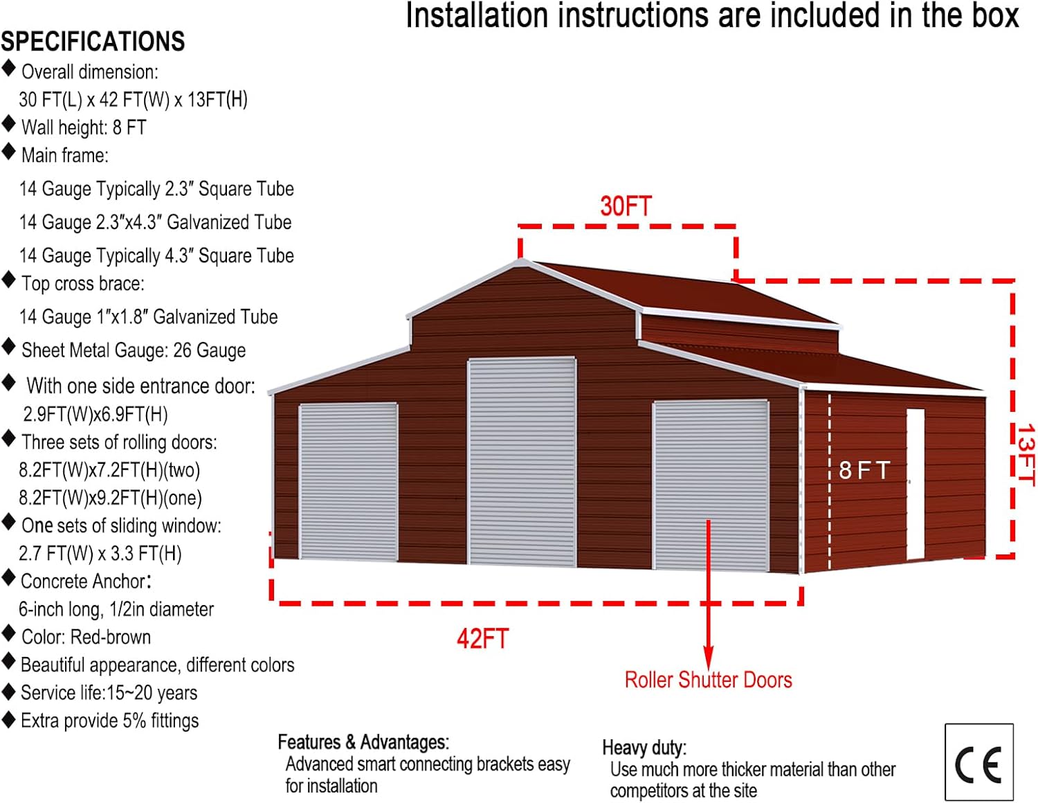 best 42x30 outdoor metal shed for cars,42x30 metal carport with roller doors,heavy duty storage shed for boats and trucks,should I buy a large galvanized steel shed,1260 sq ft tool storage shed pros cons,CTOSPOATO 42x30 shed worth buying unboxing and complete package contents