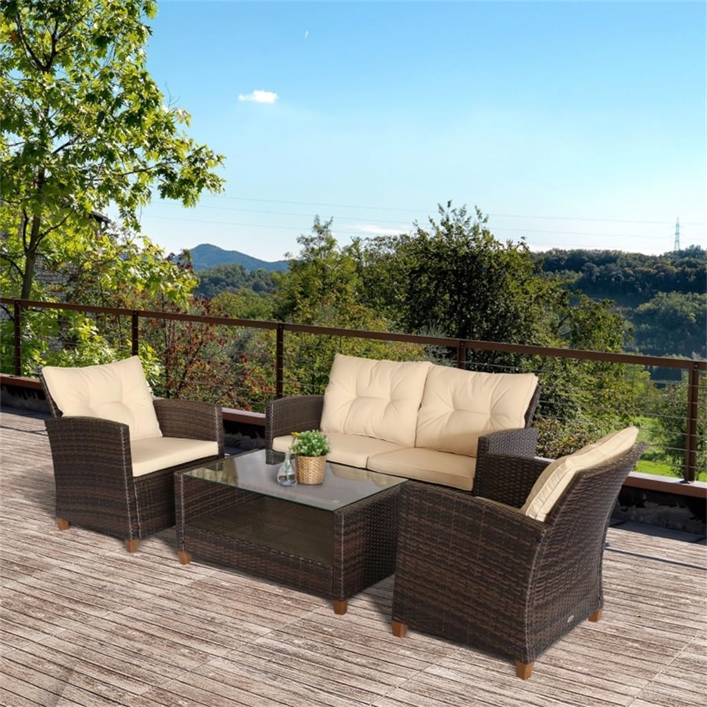 buy 4 piece wicker patio set,outdoor wicker sofa set with cushions,4 piece patio furniture pros cons,wicker patio set worth buying,best outdoor furniture set with coffee table,should I buy a wicker loveseat set unboxing and complete package contents