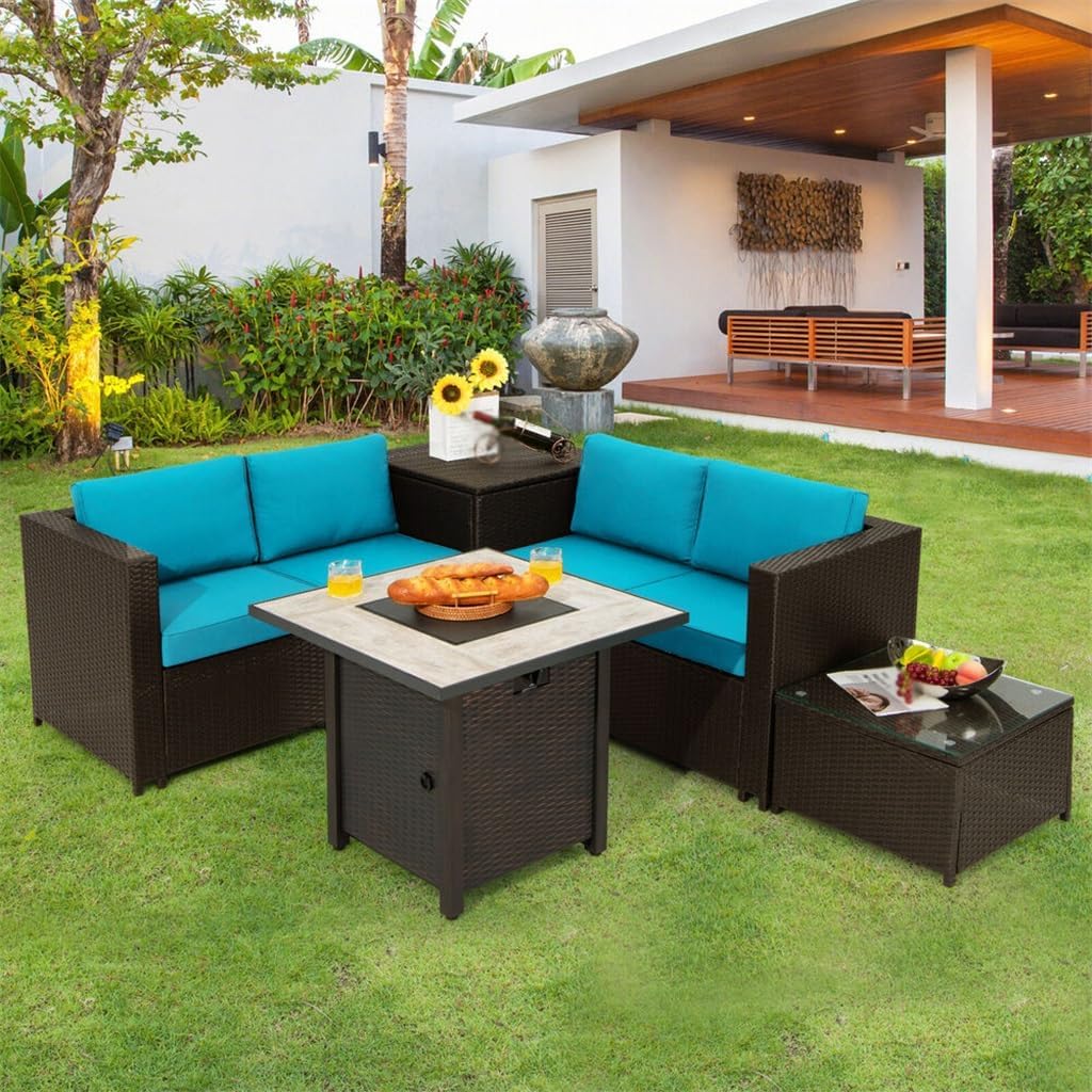 buy 5 piece patio furniture with fire pit,outdoor conversation set with fire pit table pros and cons,rattan patio set with fire pit worth buying,best patio furniture with propane fire pit,should I buy a patio set with fire pit table,5 piece outdoor furniture set vs similar unboxing and complete package contents