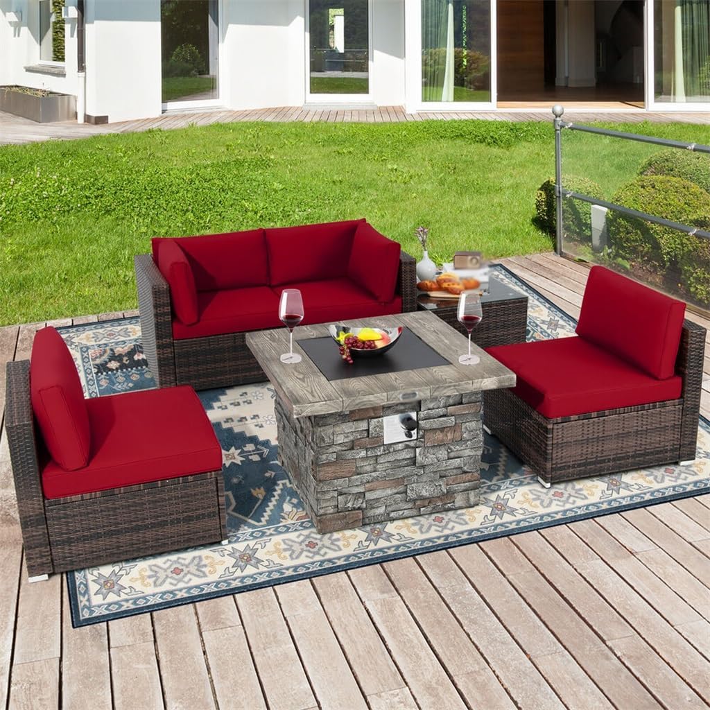 buy 6 piece patio set with fire pit,patio set with fire pit worth it,6 piece wicker set pros cons,best outdoor furniture with fire table,should I buy a fire pit patio set,rattan fire pit set vs alternatives unboxing and complete package contents