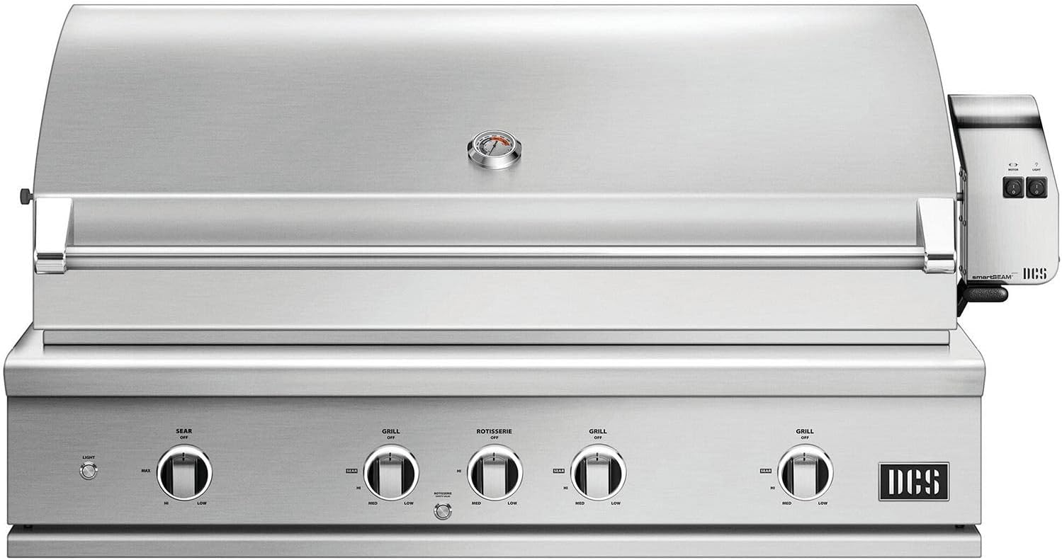 buy DCS Series 9 grill detailed features and technical specifications of the 48-inch built-in natural gas grill showcasing U-burners, infrared burner, and rotisserie system