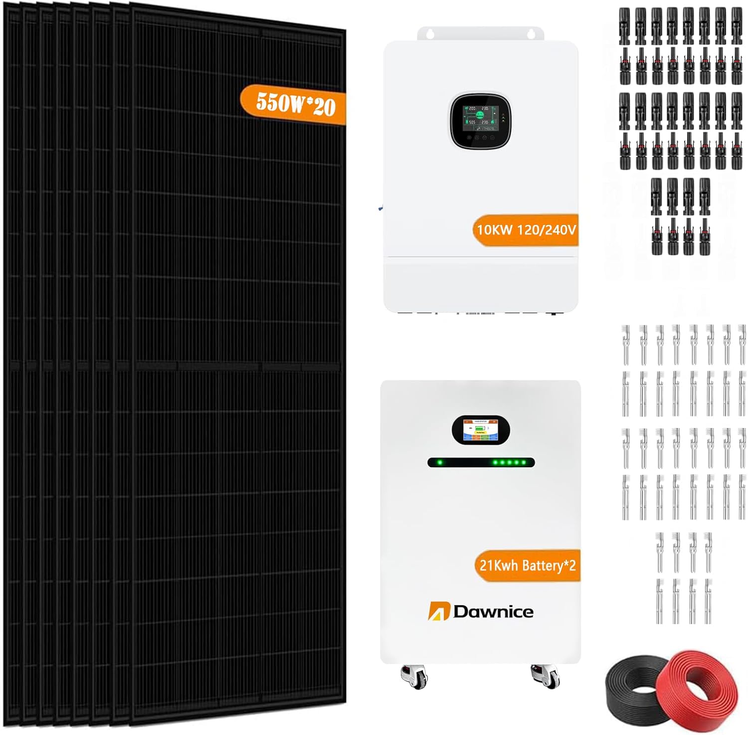 buy Dawnice 11kw off grid solar system,best off grid solar kit 11000w,Dawnice 11kw solar system worth it,off grid solar system 44kwh per day,21kwh LiFePO4 battery solar kit,10kw solar inverter 120 240v pros cons - detailed features and technical specifications