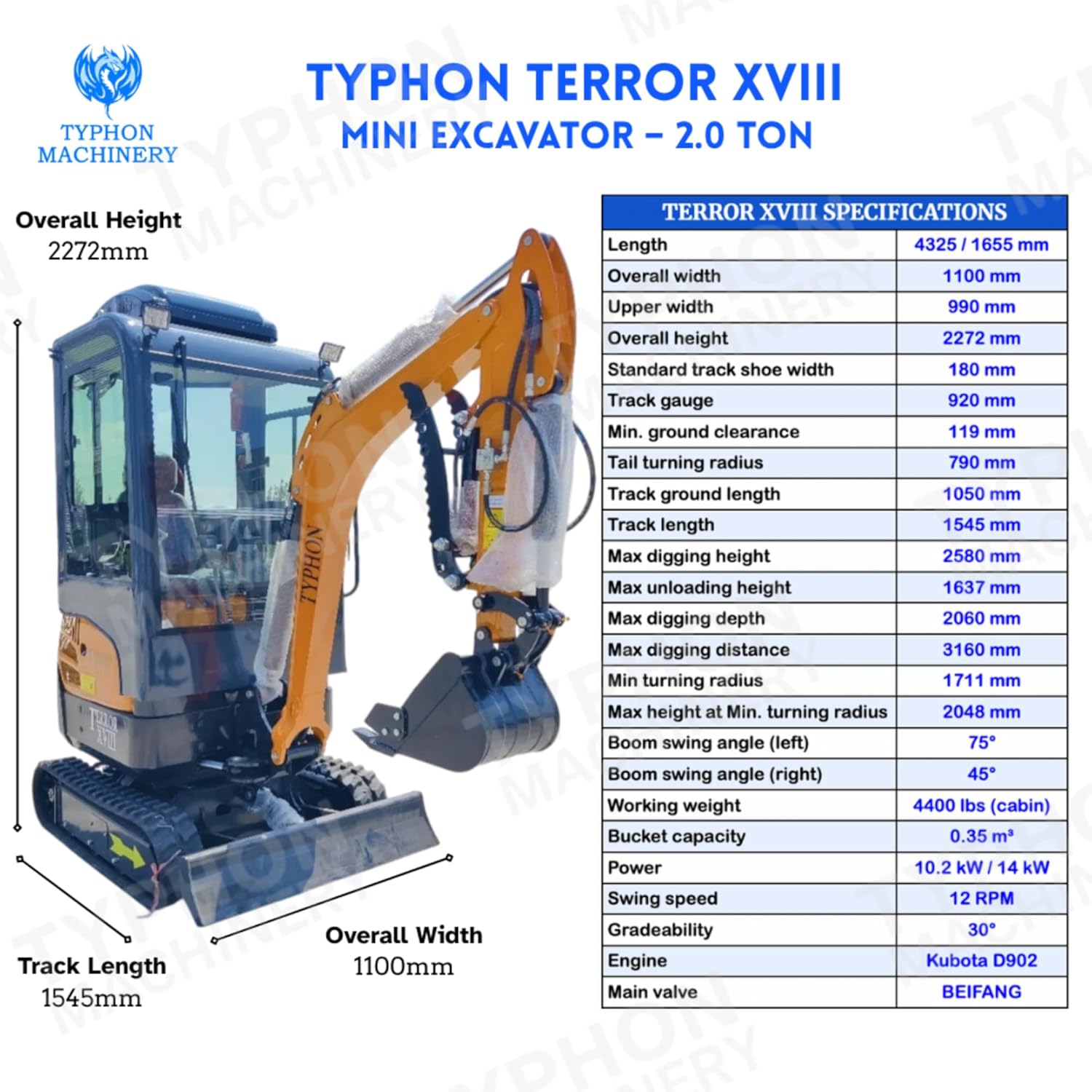 buy TYPHON TERROR XVIII mini excavator,TYPHON TERROR XVIII worth buying,two ton mini excavator pros cons,best compact excavator with cabin,Kubota D902 mini excavator features,TYPHON TERROR XVIII vs alternatives unboxing and complete package contents