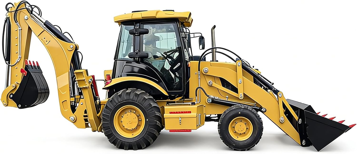 Detailed view of the buy backhoe loader,backhoe loader worth buying,best backhoe loader for small projects,backhoe loader pros and cons,should I buy a backhoe loader,backhoe loader vs mini excavator showcasing its dual controls and sturdy chassis
