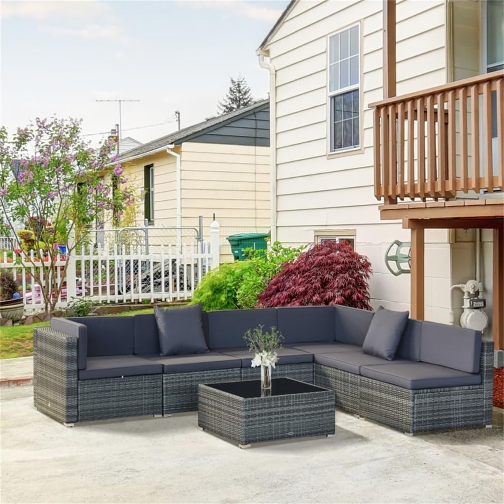 buy grey patio furniture set,should I buy a 7 piece patio set,grey rattan patio furniture vs wicker,outdoor modular sectional pros cons,best grey outdoor furniture set,grey wicker patio set worth buying unboxing and complete package contents
