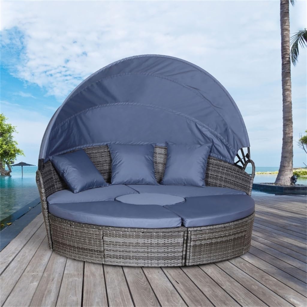 buy outdoor rattan sunbed set,best outdoor wicker sunbed with canopy,rattan sunbed pros cons,outdoor sunbed set worth it,should I buy a rattan sunbed,rounded wicker lounge chair set unboxing and complete package contents
