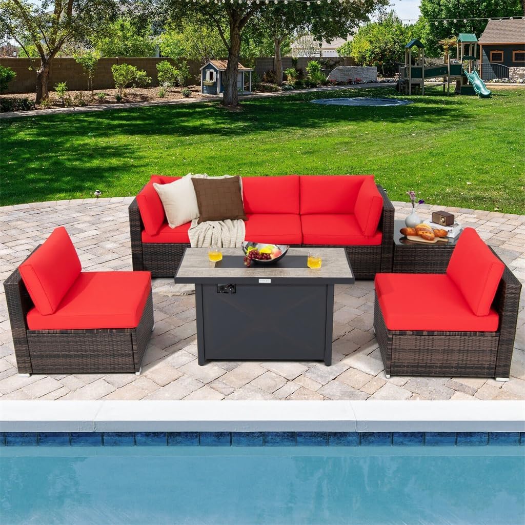 buy patio rattan fire pit set,patio rattan set worth buying,best rattan fire pit furniture,rattan sofa fire table pros cons,should I buy a fire pit patio set,fire pit patio set vs alternatives unboxing and complete package contents