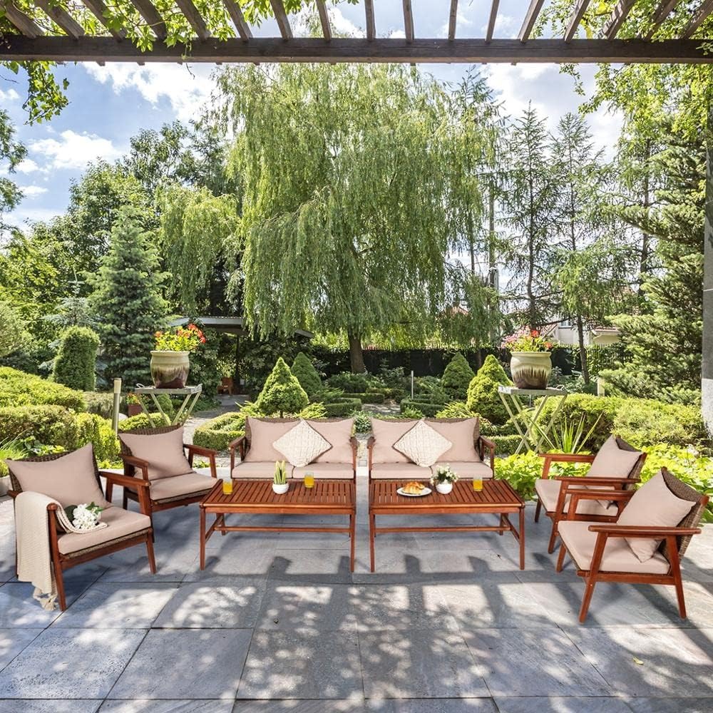 buy patio rattan furniture set,best outdoor sofa set with cushions,is rattan patio furniture durable,should I buy acacia wood outdoor furniture,patio furniture set pros cons,8 piece outdoor seating set worth buying unboxing and complete package contents