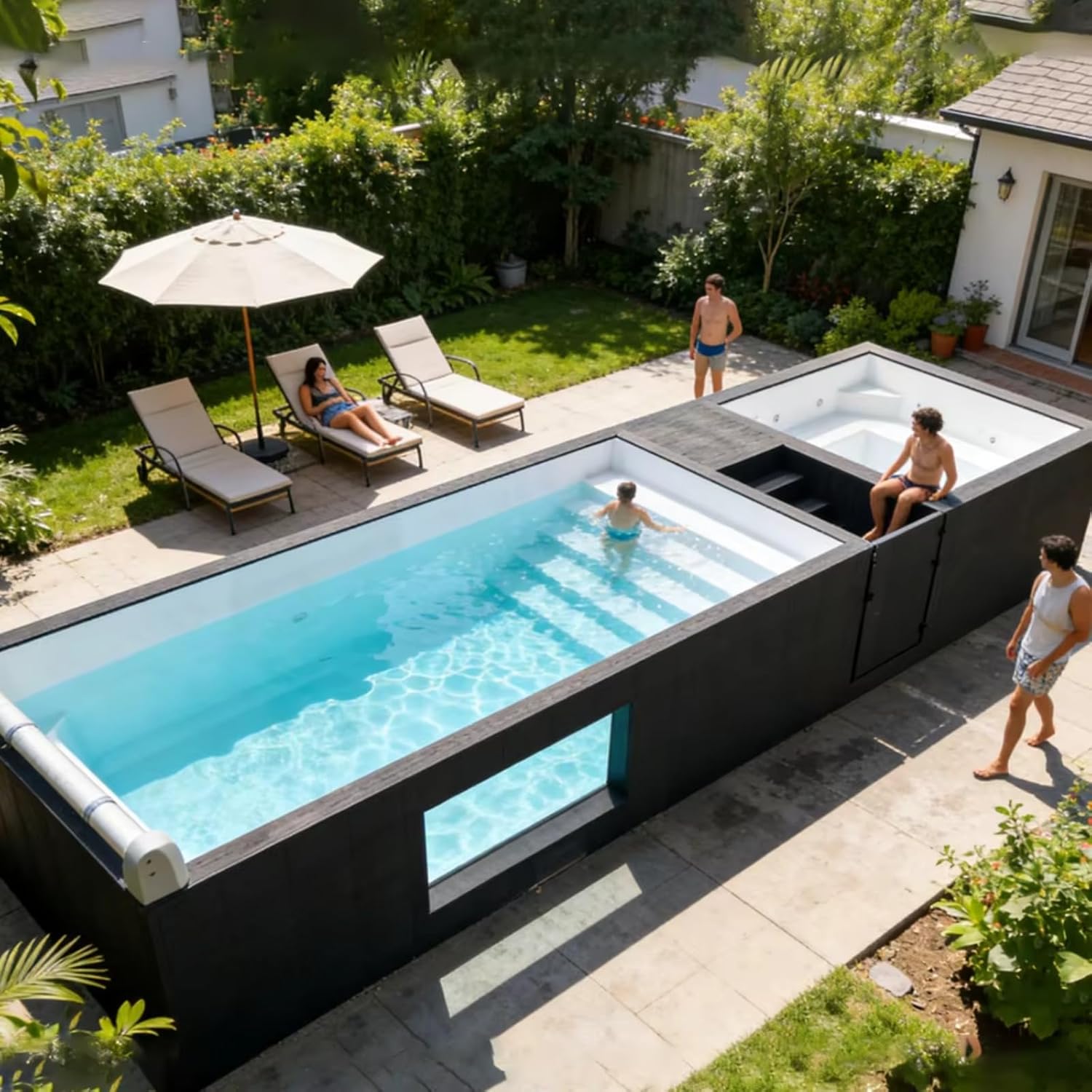 container swimming pool worth buying,shipping container pool pros cons,best above ground pool for backyard,should I buy a prefab container pool,container pool vs traditional pool,industrial style pool for villa - detailed features and technical specifications