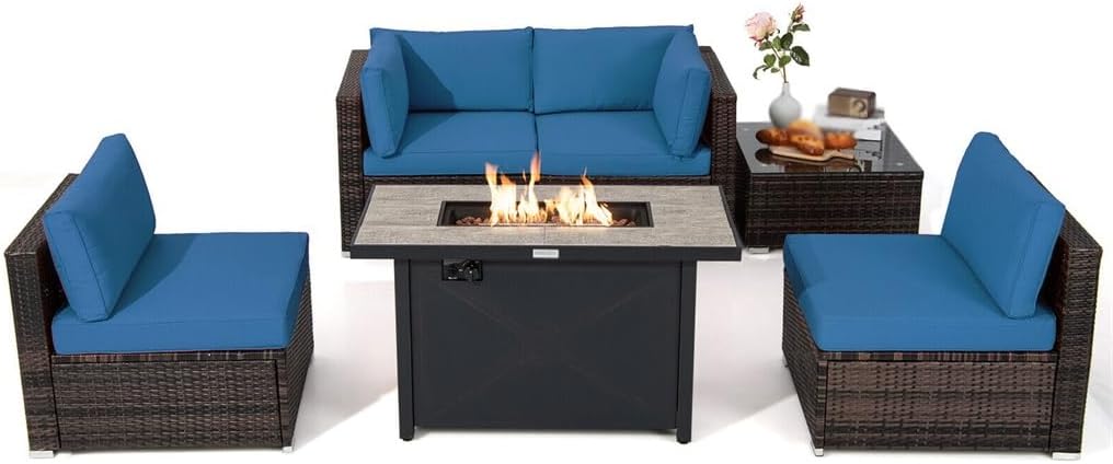patio furniture set with fire pit,outdoor sectional with fire table,propane fire pit sofa set,best outdoor furniture with fire pit,rattan patio set gas fire pit,buy patio fire pit set - detailed features and technical specifications